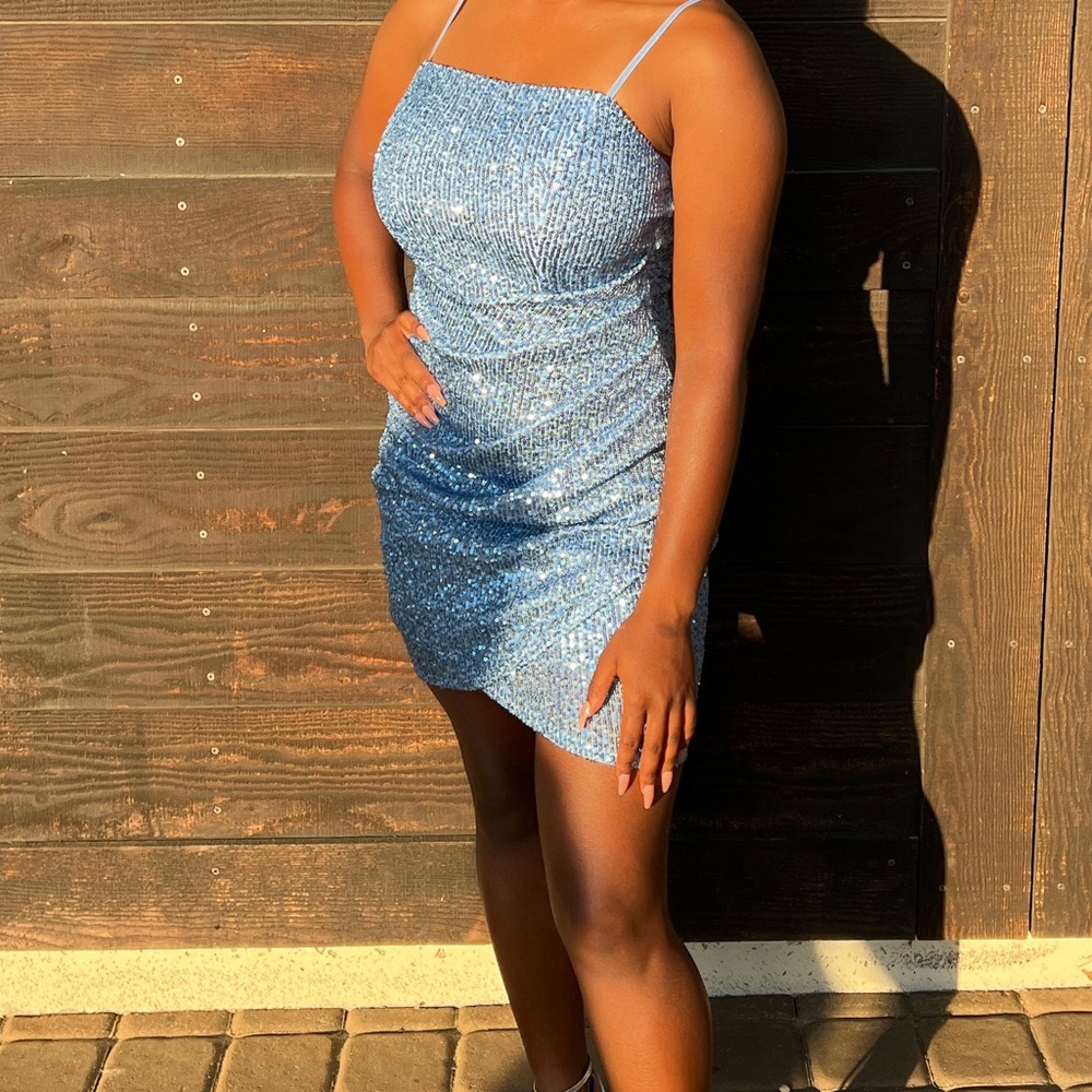 Baby Blue Sequin Party Dress! Perfect for going out, or homecoming!